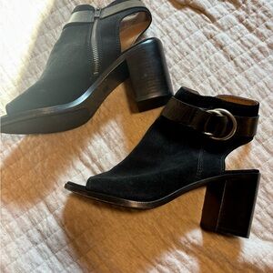 FRYE Danica Harness black suede peep toe ankle boots